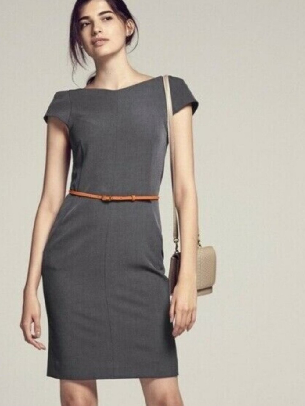 MM Lafleur Charcoal Grey Cap-Sleeve Sheath Dress